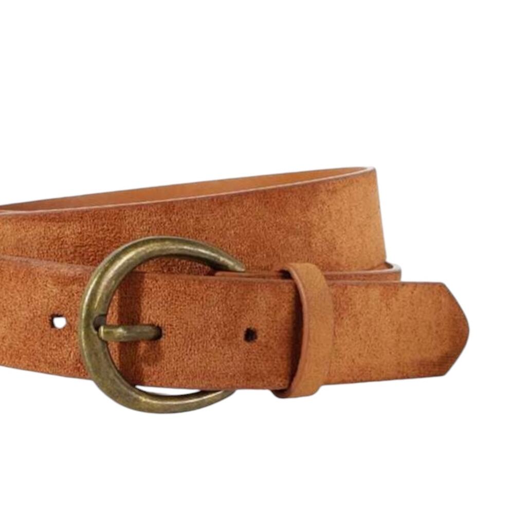 Vintage Inspired Cognac Camel Belt Brass Buckle Minimalist Boho Fits 29–33 Waist - Picture 3 of 6